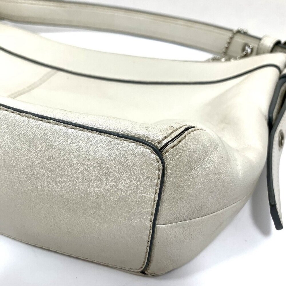COACH Ashley 2012 Leather SHIMMERY Platinum White Crossbody BUCKLE STRAP F15512 - Picture 8 of 16